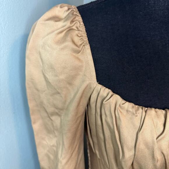 Lani the Label Tan Bodysuit | Ruched Square Neck | Balloon Sleeve | Size M - Picture 3 of 9